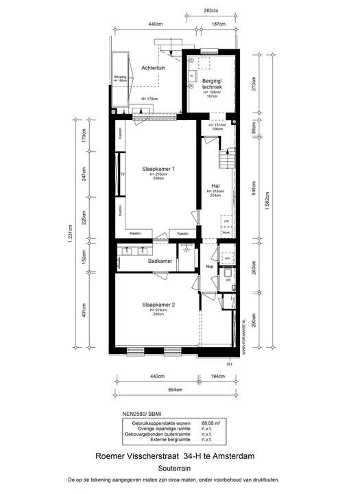Roemer Visscherstraat 34 H, Amsterdam plattegrond-