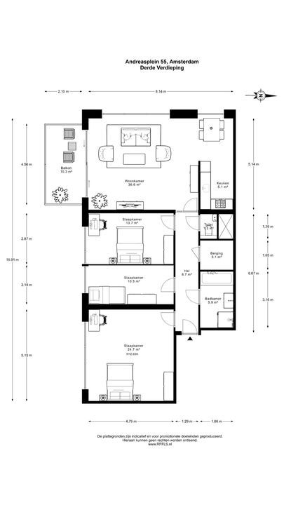 Andreasplein 55, Amsterdam plattegrond-