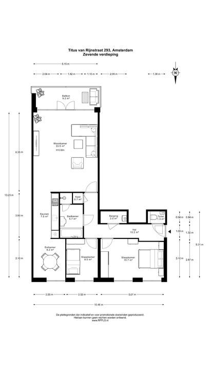 Titus van Rijnstraat 293, Amsterdam plattegrond-