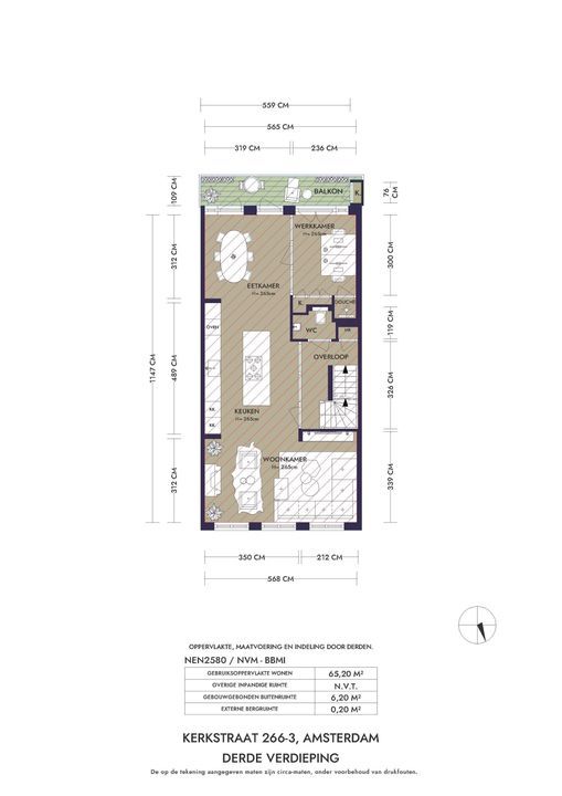 Kerkstraat 266 3, Amsterdam plattegrond-