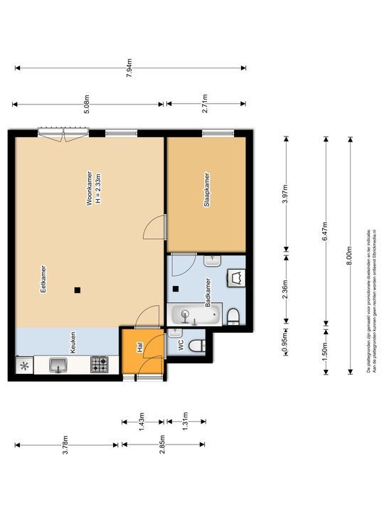 Visstraat 5 B, Delft plattegrond-1
