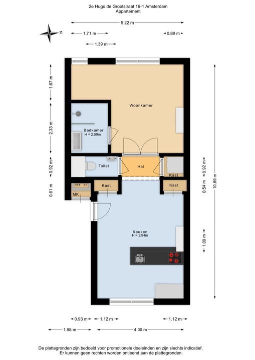 Tweede Hugo de Grootstraat 16 1, Amsterdam plattegrond-25