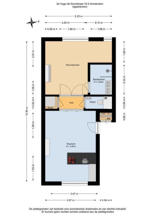 Tweede Hugo de Grootstraat 18 2, Amsterdam plattegrond-34