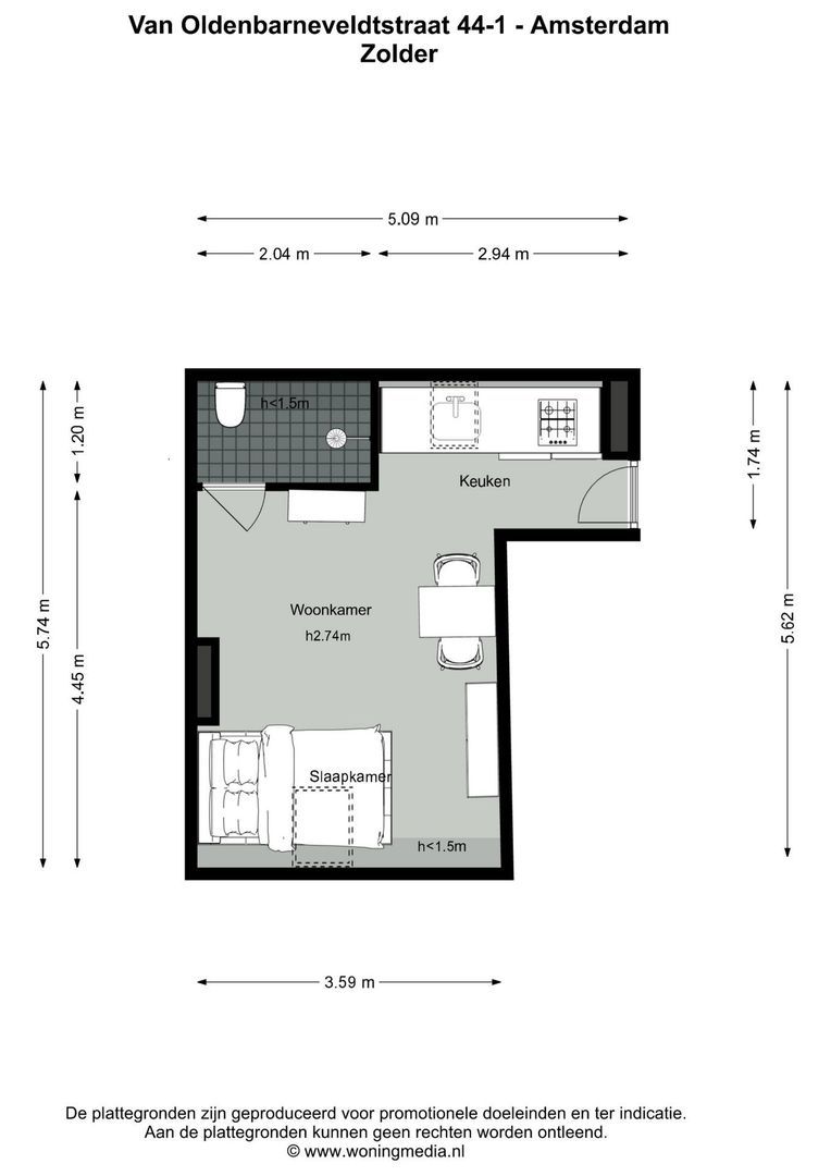 Van Oldenbarneveldtstraat 44 1, Amsterdam plattegrond-1