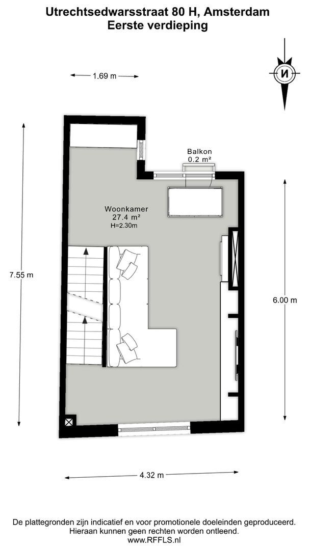 Utrechtsedwarsstraat 80 H, Amsterdam plattegrond-0