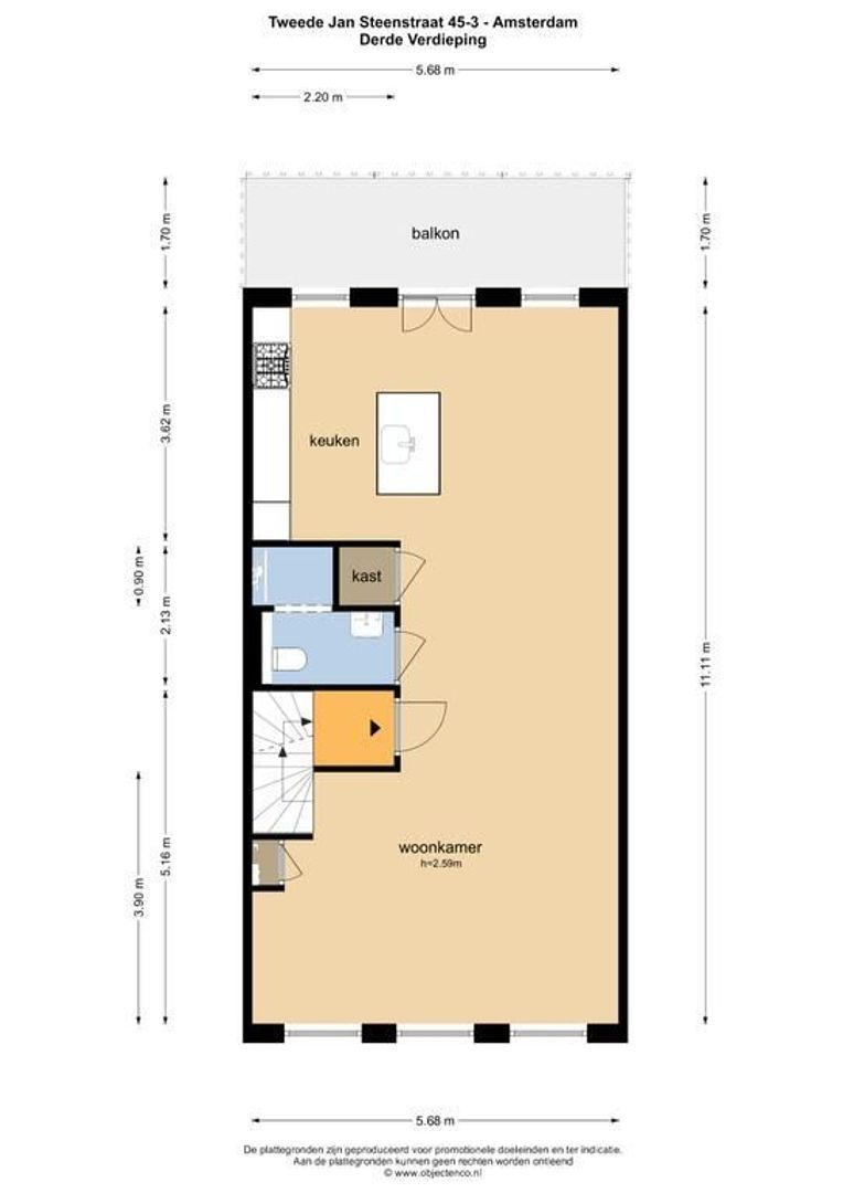 Tweede Jan Steenstraat 45 3, Amsterdam plattegrond-0
