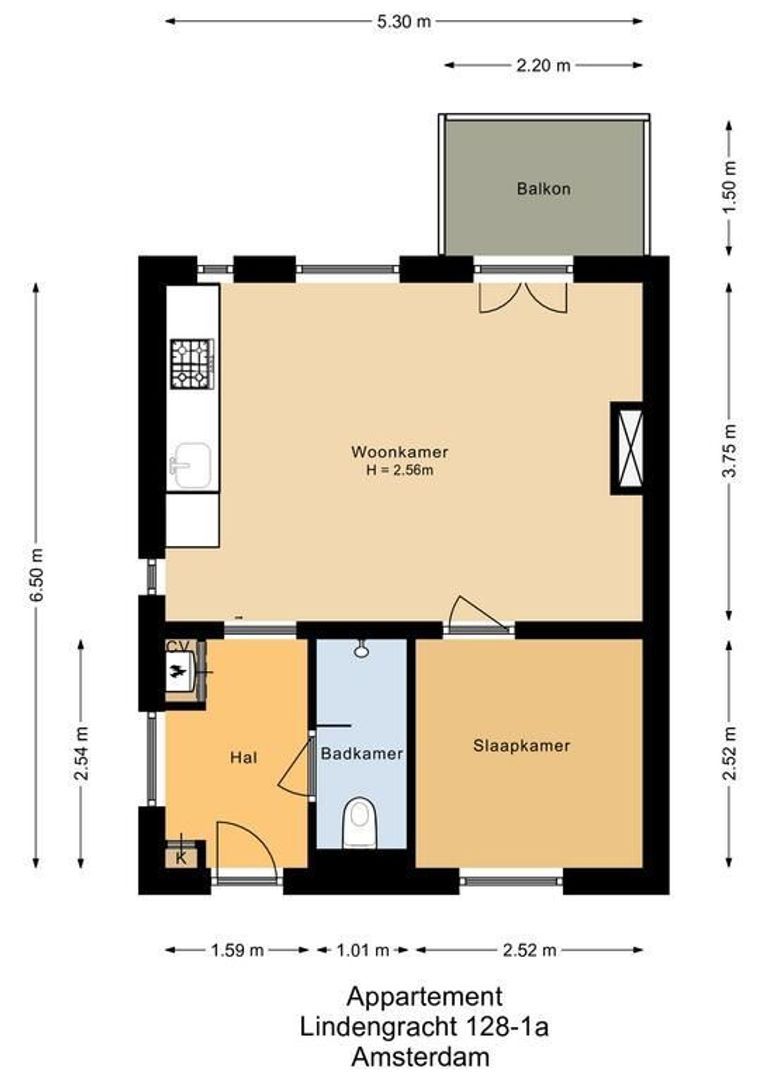 Lindengracht 128 1A, Amsterdam plattegrond-0