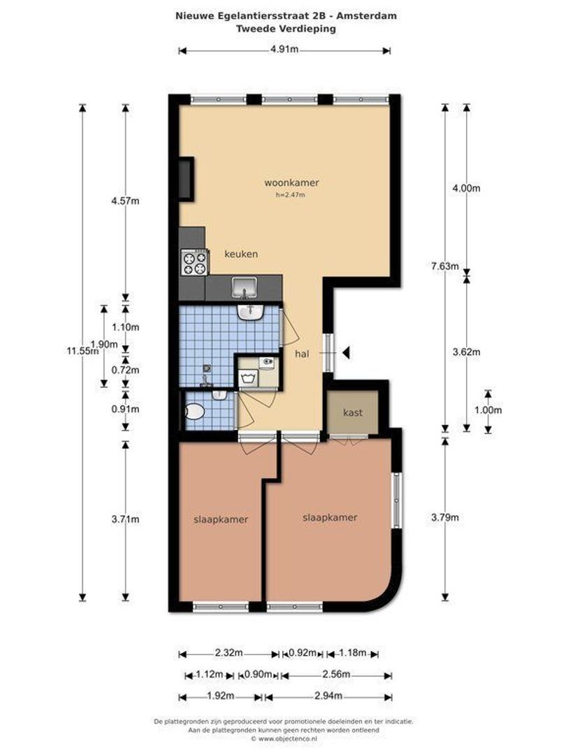 Nieuwe Egelantiersstraat 2 B, Amsterdam plattegrond-0