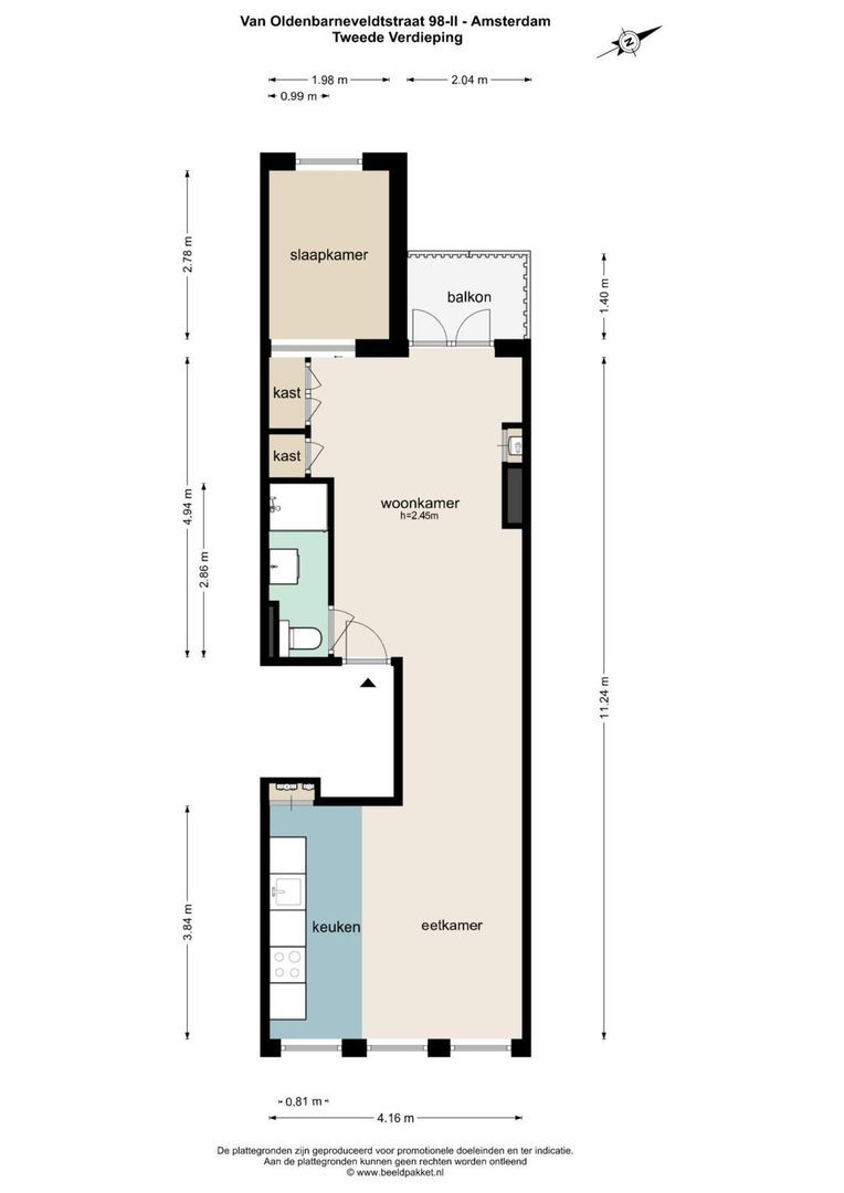 Van Oldenbarneveldtstraat 98 2, Amsterdam plattegrond-1