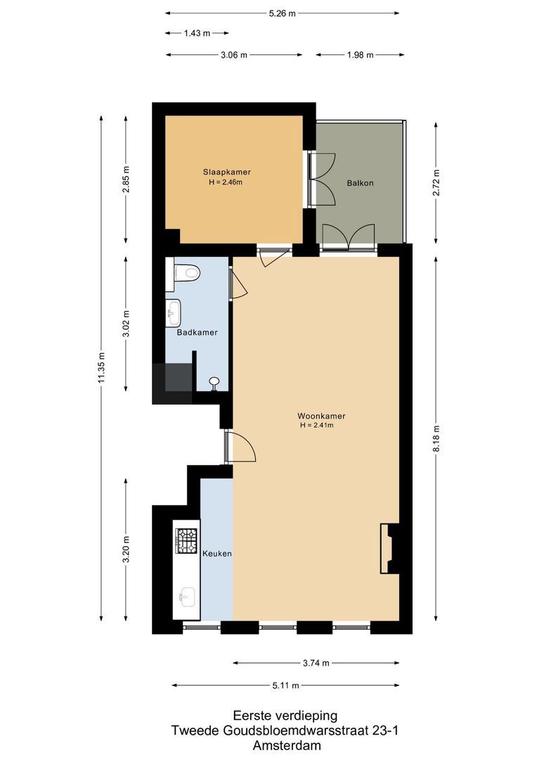 Tweede Goudsbloemdwarsstraat 23 1, Amsterdam plattegrond-0