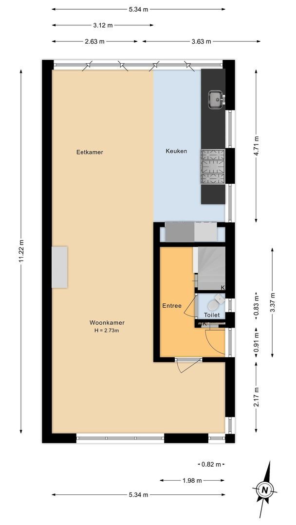 Witte de Withstraat 8, Noordwijk plattegrond-1