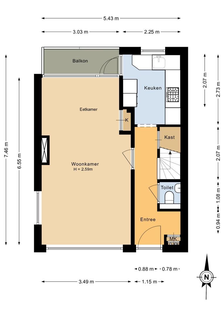 de Ruyterstraat 37, Noordwijk plattegrond-1