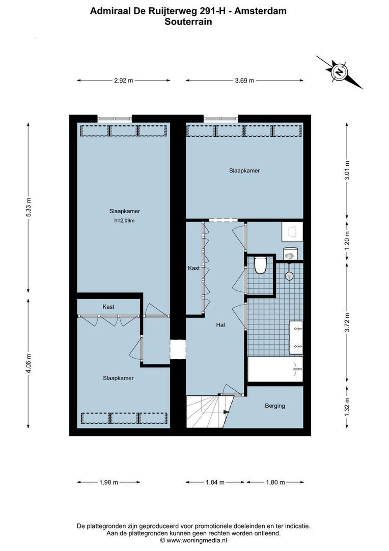 Admiraal De Ruijterweg 291 H, Amsterdam plattegrond-1