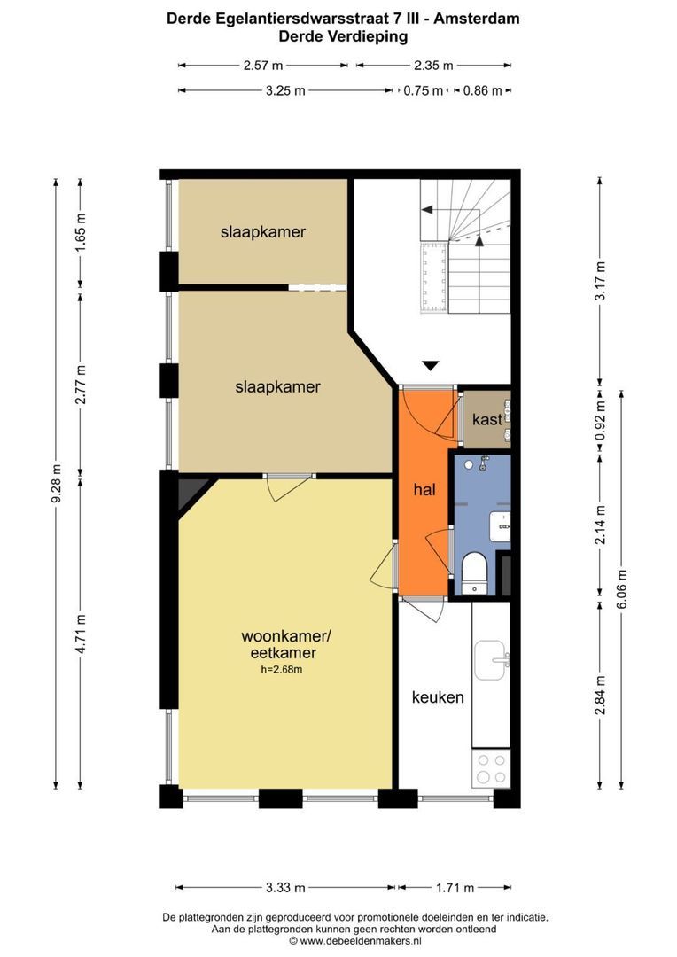 Derde Egelantiersdwarsstraat 7 3, Amsterdam plattegrond-1