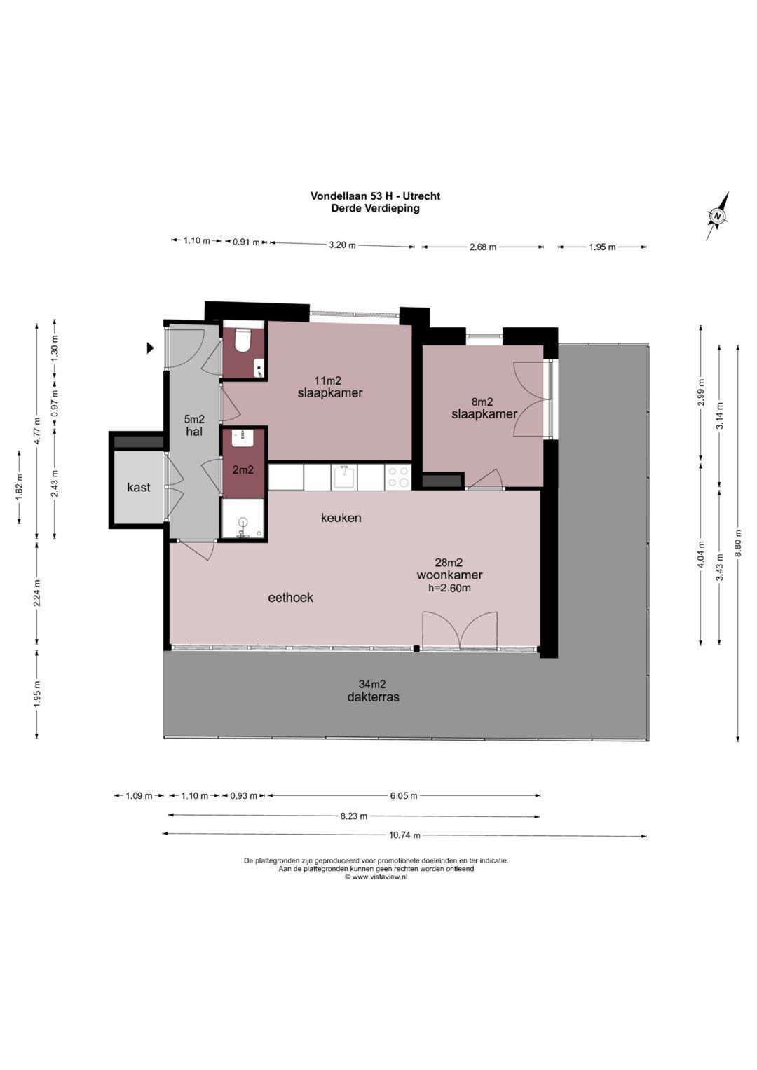 Vondellaan 53 H, Utrecht plattegrond-0