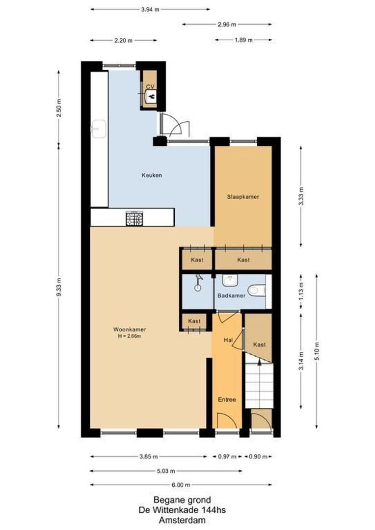 De Wittenkade 144 H, Amsterdam plattegrond-0