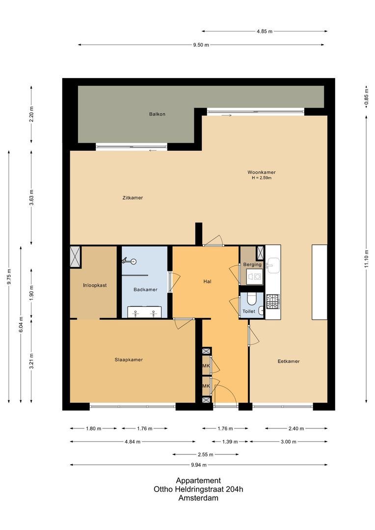 Ottho Heldringstraat 204 H, Amsterdam plattegrond-0