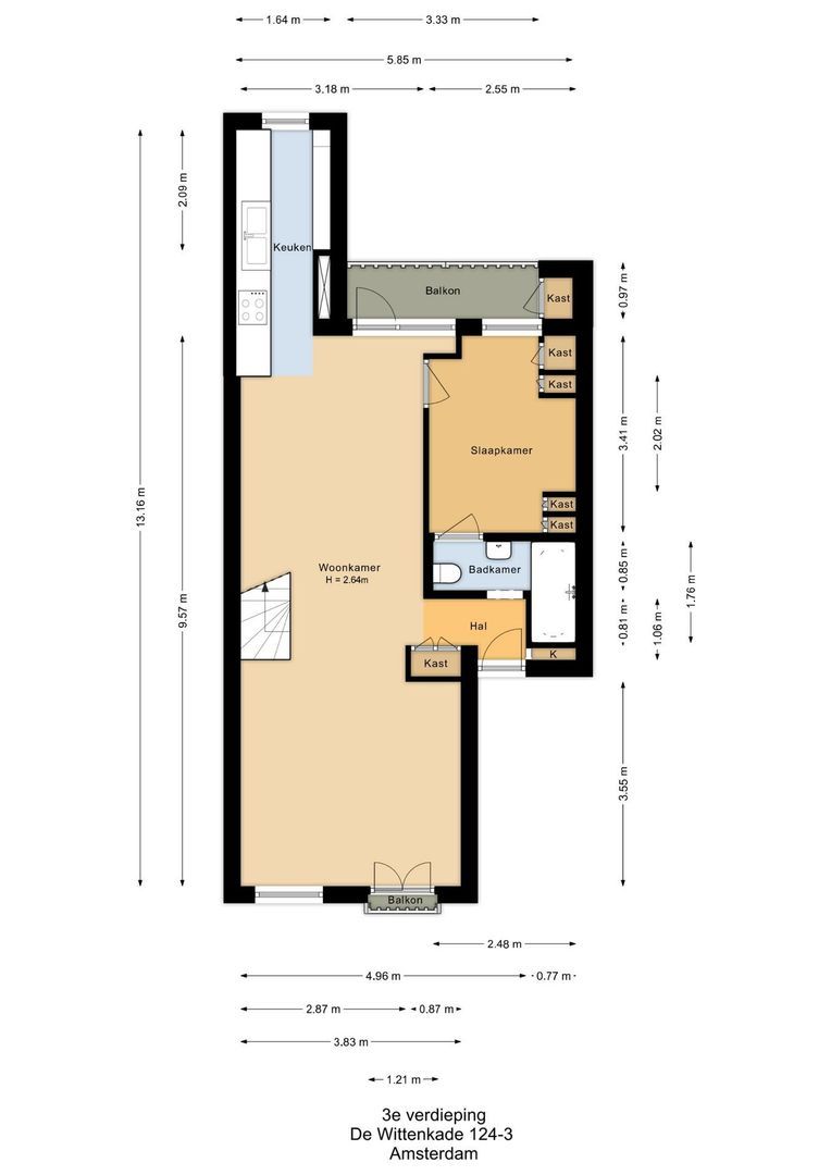 De Wittenkade 124 3, Amsterdam plattegrond-0