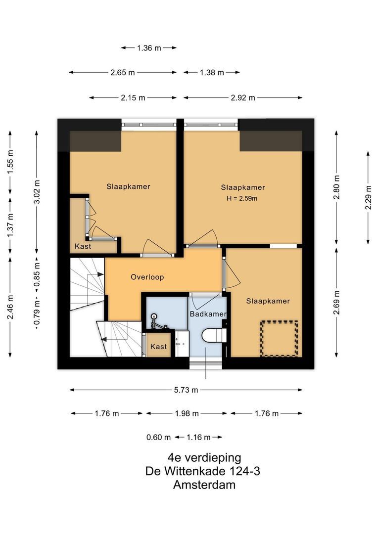 De Wittenkade 124 3, Amsterdam plattegrond-1