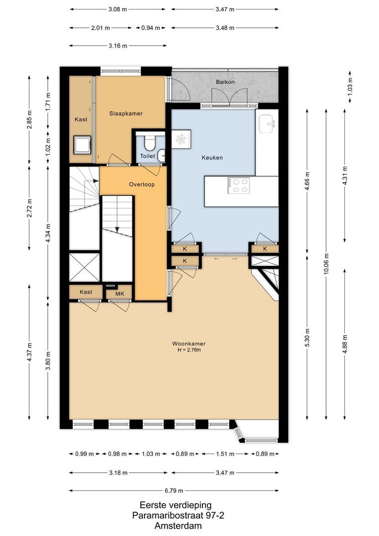 Paramaribostraat 97 2, Amsterdam plattegrond-1