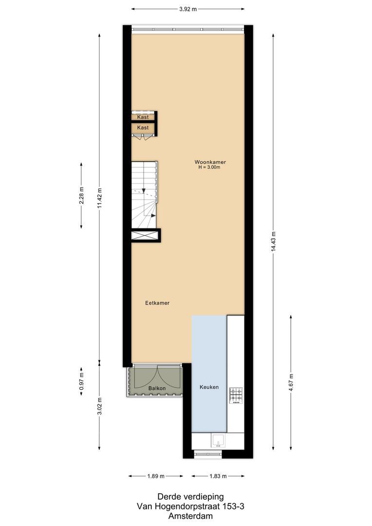 Van Hogendorpstraat 153 3, Amsterdam plattegrond-1