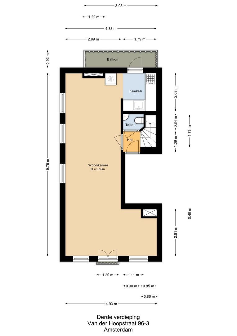 Van der Hoopstraat 96 3, Amsterdam plattegrond-0