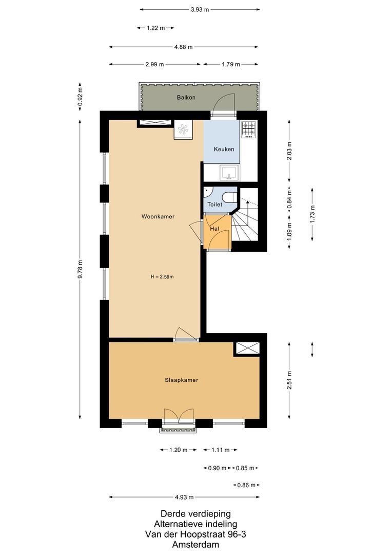 Van der Hoopstraat 96 3, Amsterdam plattegrond-1