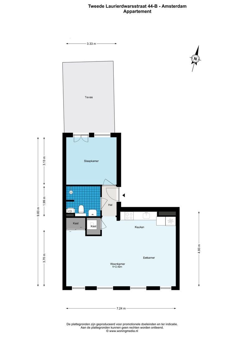 Tweede Laurierdwarsstraat 44 B, Amsterdam plattegrond-0
