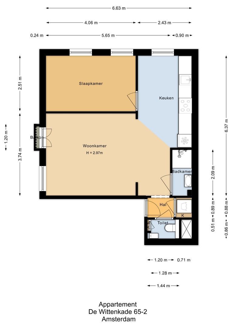 De Wittenkade 65 2, Amsterdam plattegrond-0