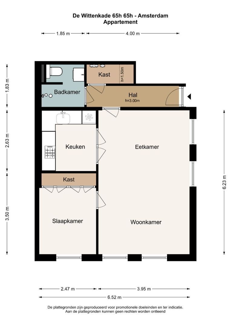De Wittenkade 65 H, Amsterdam plattegrond-0