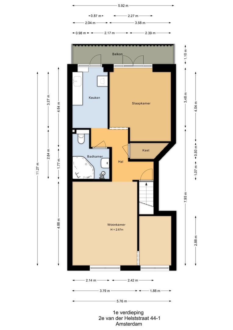 Tweede Van der Helststraat 44 1, Amsterdam plattegrond-0