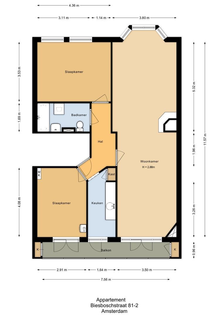 Biesboschstraat 81 2, Amsterdam plattegrond-0