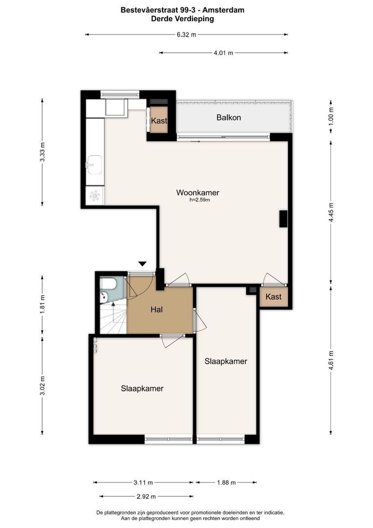 Bestevâerstraat 99 3, Amsterdam plattegrond-0