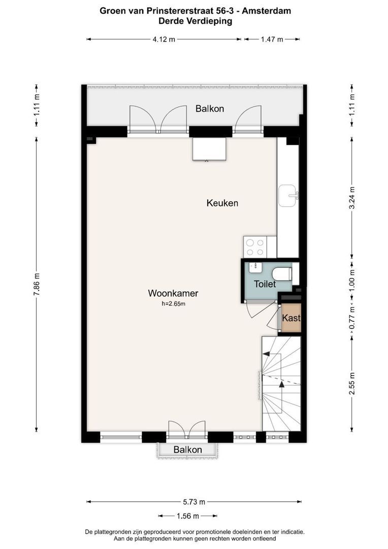 Groen van Prinstererstraat 56 3, Amsterdam plattegrond-1
