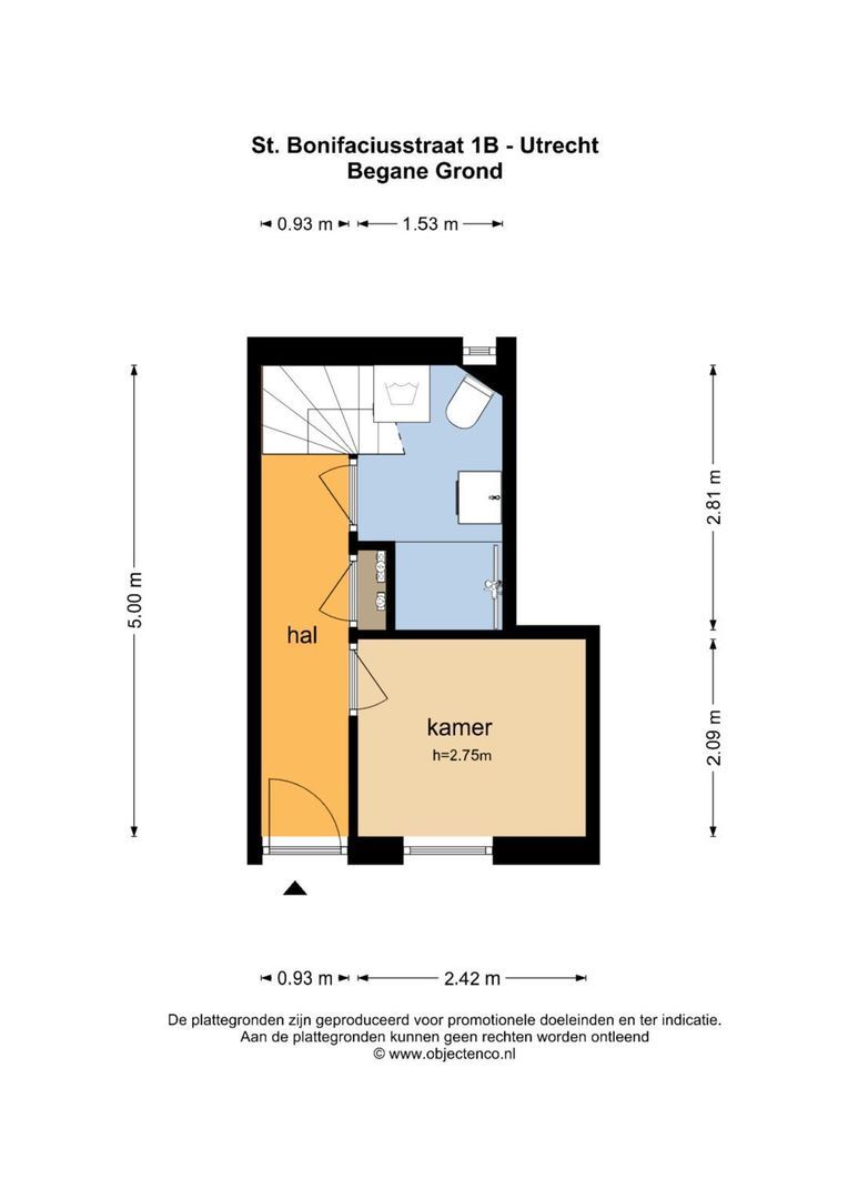St.-Bonifaciusstraat 1 B, Utrecht plattegrond-0