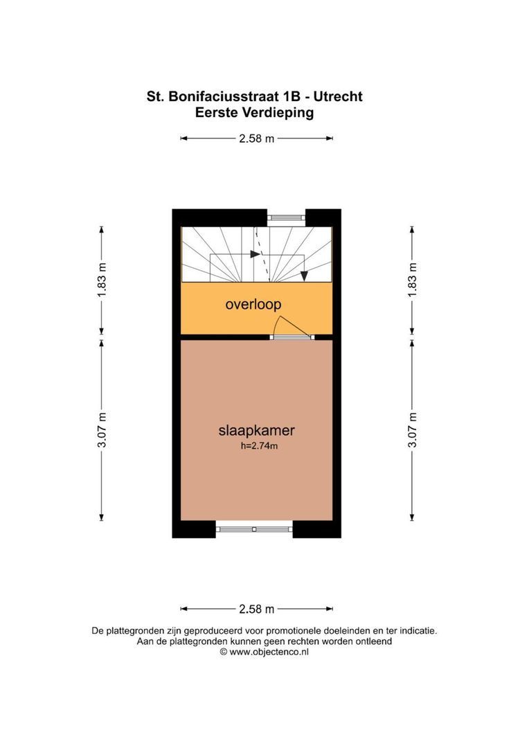 St.-Bonifaciusstraat 1 B, Utrecht plattegrond-2