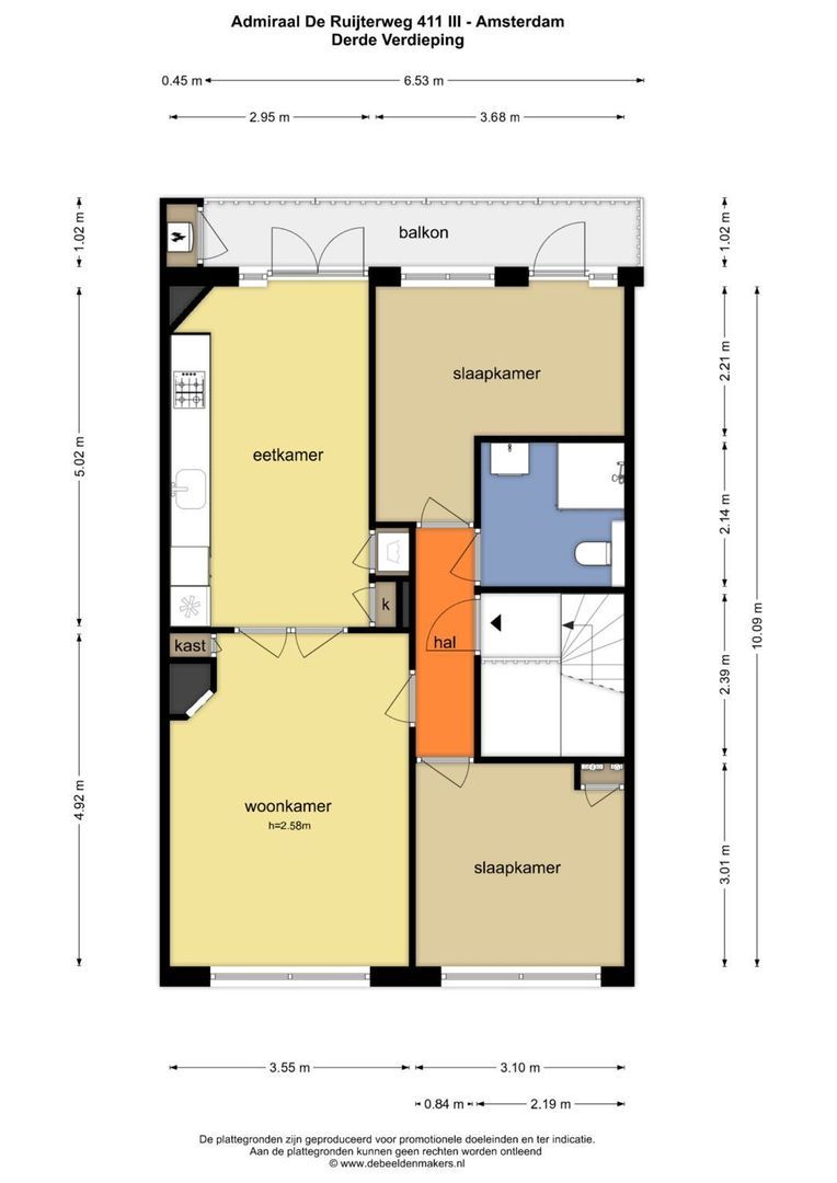 Admiraal De Ruijterweg 411 3, Amsterdam plattegrond-0