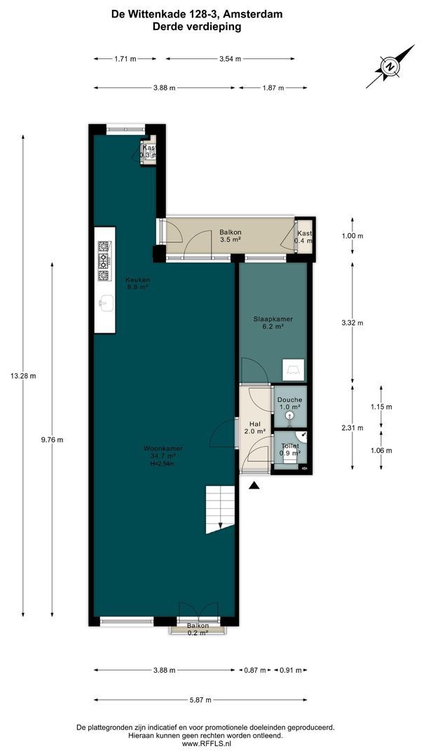 De Wittenkade 128 3, Amsterdam plattegrond-0