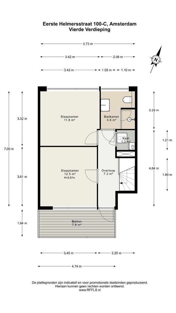 Eerste Helmersstraat 100 C, Amsterdam plattegrond-1