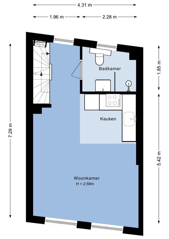 Wittevrouwenstraat 40-B Floorplan Blur 1