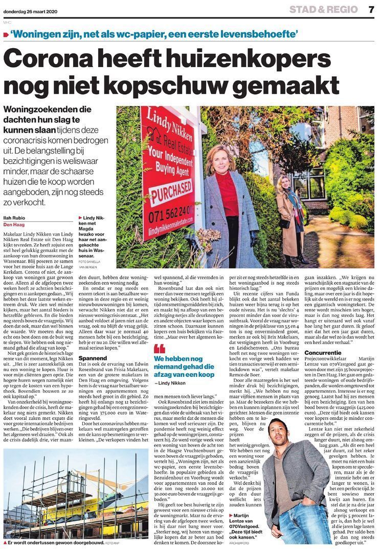 070 Vastgoed geeft haar visie aan het AD op de woningmarkt tijdens de eerste Corona golf; Betere kansen voor kopers !