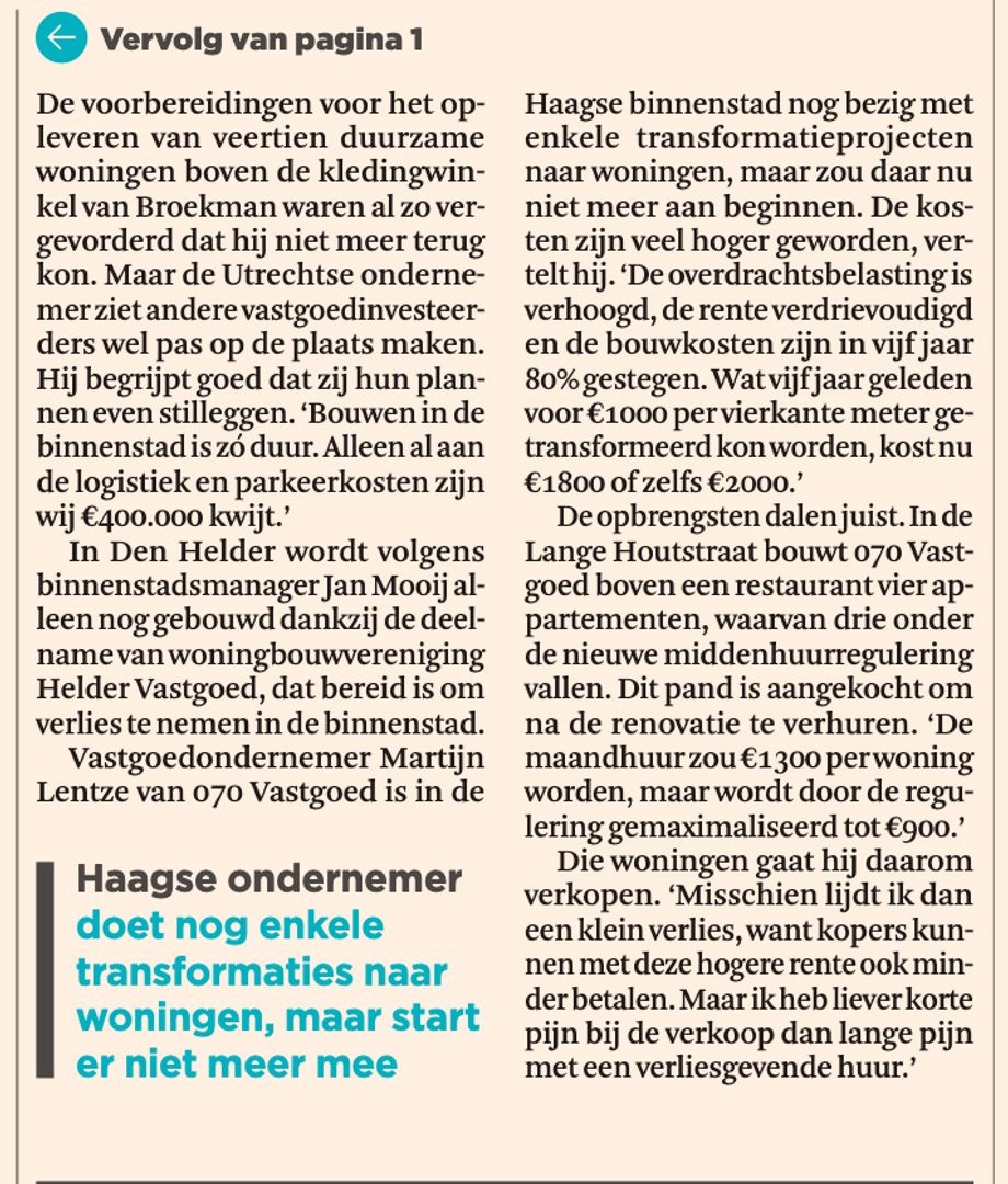 Opknapbeurt binnensteden op losse schroeven door nieuw woonbeleid en hoge kosten | Het Financieele Dagblad, 18 mei 2023