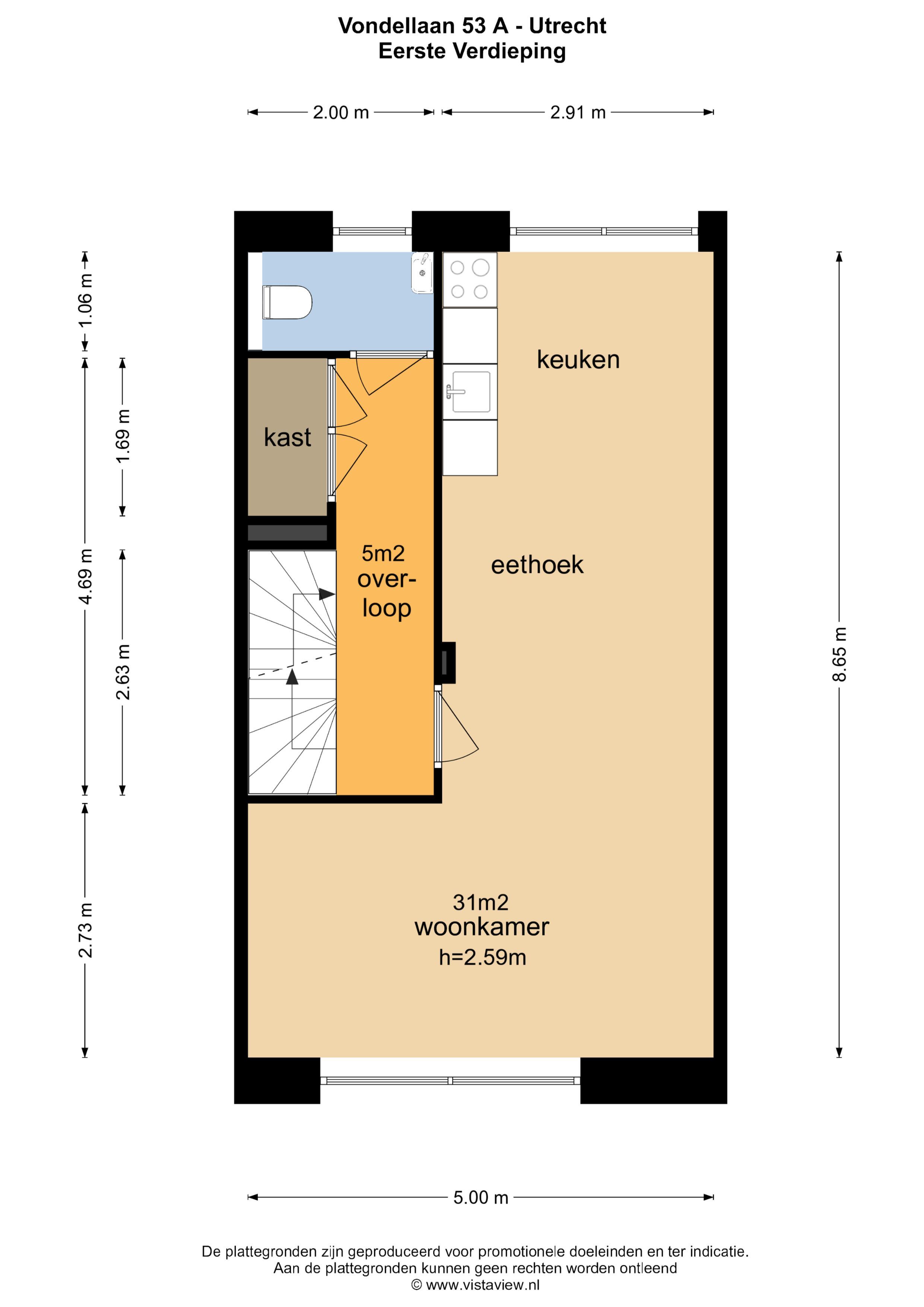 Vondellaan 53, Utrecht plattegrond-1