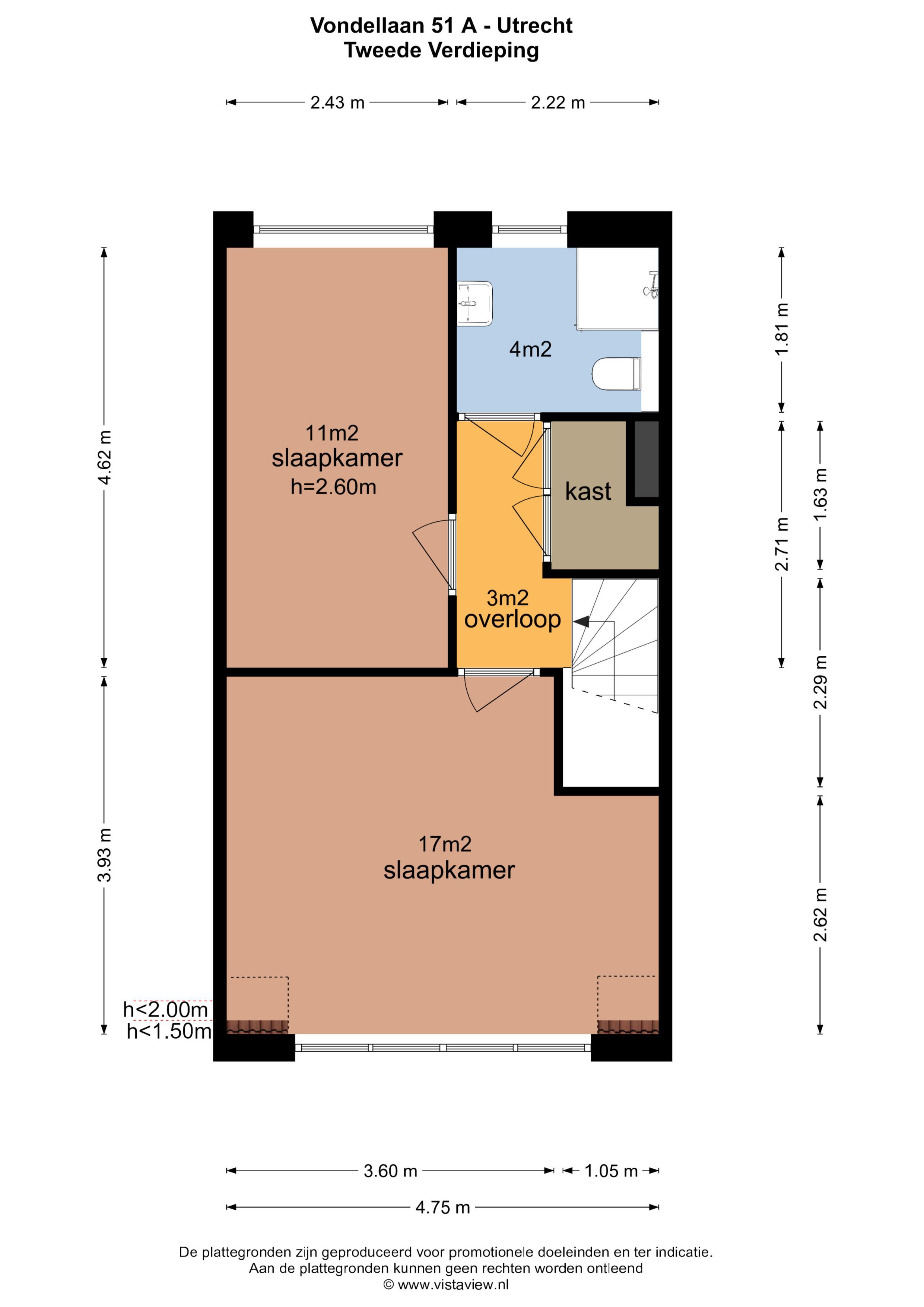 Vondellaan 53 H, Utrecht plattegrond-1